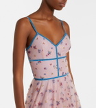 Costarellos Floral lace-trimmed tulle gown