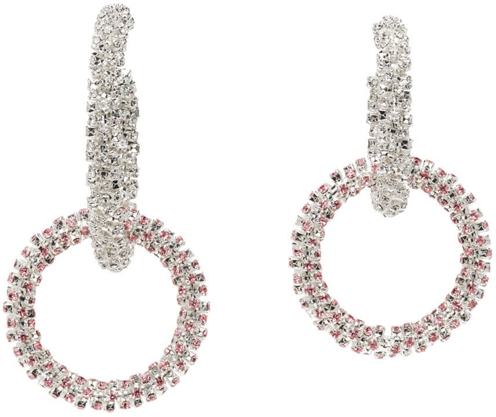 Photo: Magda Butrym Silver & Pink Mismatched Double Hoop Crystal Earrings