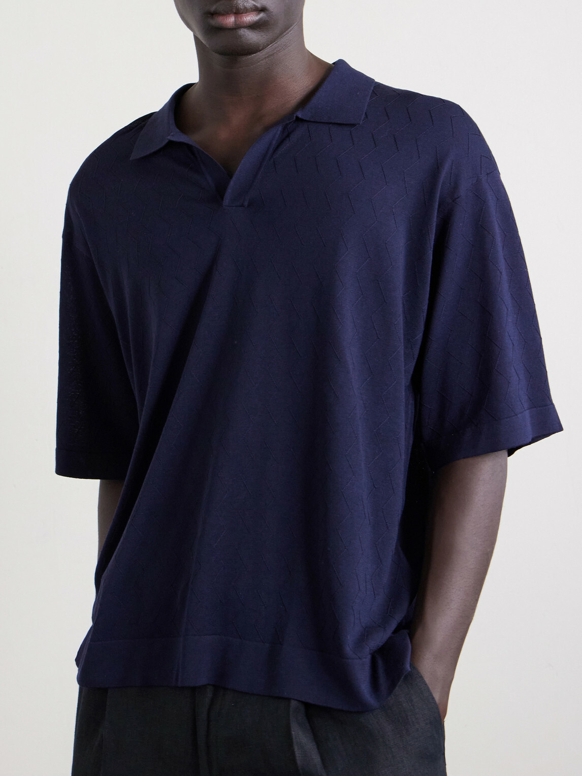 Officine Générale - Pele Jacquard-Knit Lyocell and Wool-Blend Polo Shirt - Blue
