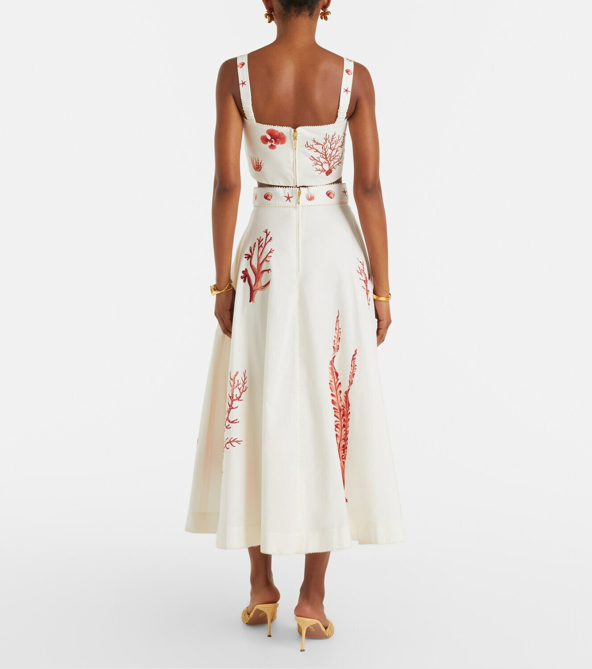 Agua by Agua Bendita Tangelo printed cotton midi skirt