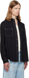 vowels Black Double Pocket Shirt