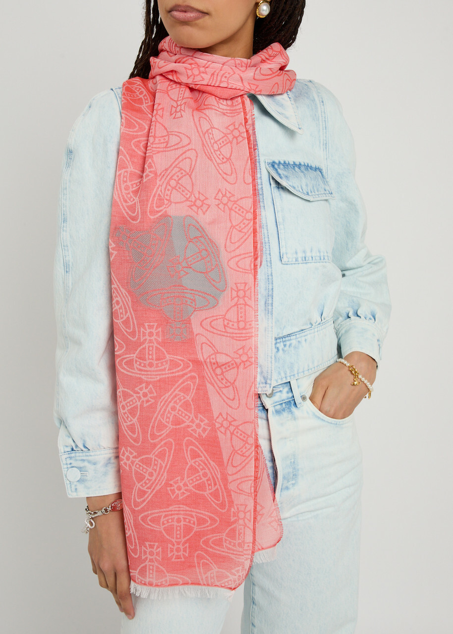 Vivienne Westwood Graffiti Logo-monogrammed Cotton-blend Scarf - Red - One Size