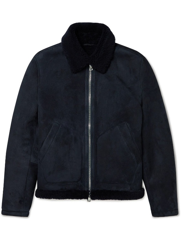 Photo: Mr P. - Shearling-Trimmed Suede Jacket - Blue