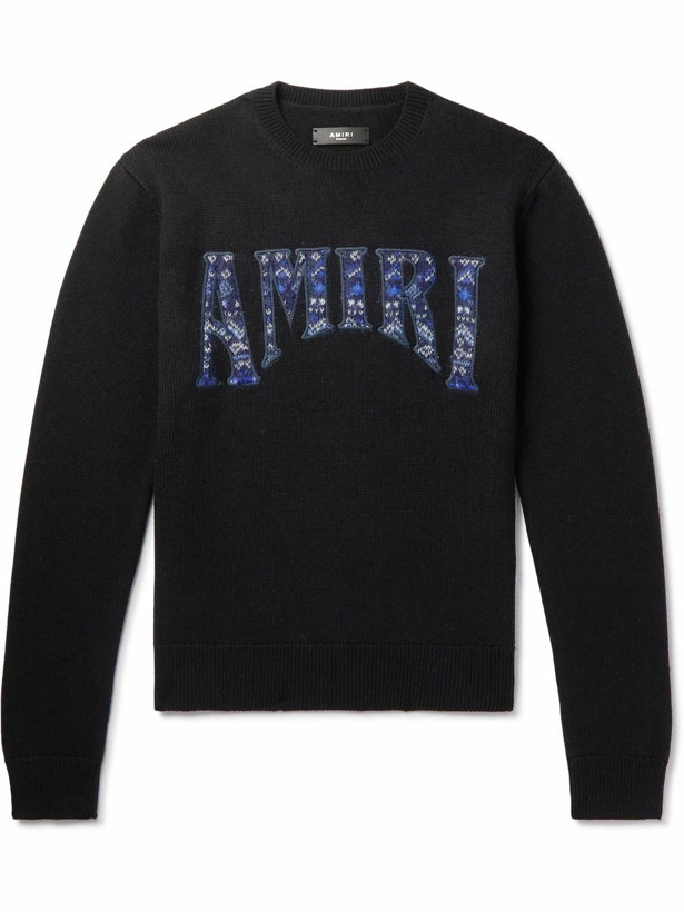 Photo: AMIRI - Logo-Embroidered Wool-Blend Sweater - Black