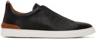 ZEGNA Black Triple Stitch Sneakers