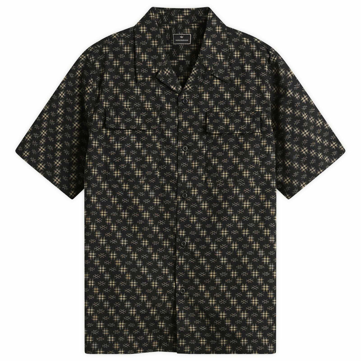 Maharishi Men's Kasuri Cuban Collar Shirt in Sumi Black