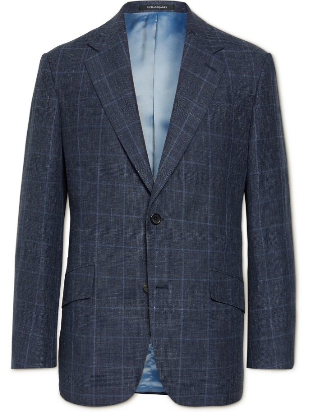 Photo: RICHARD JAMES - Slim-Fit Prince of Wales Checked Linen and Wool-Blend Suit Jacket - Blue