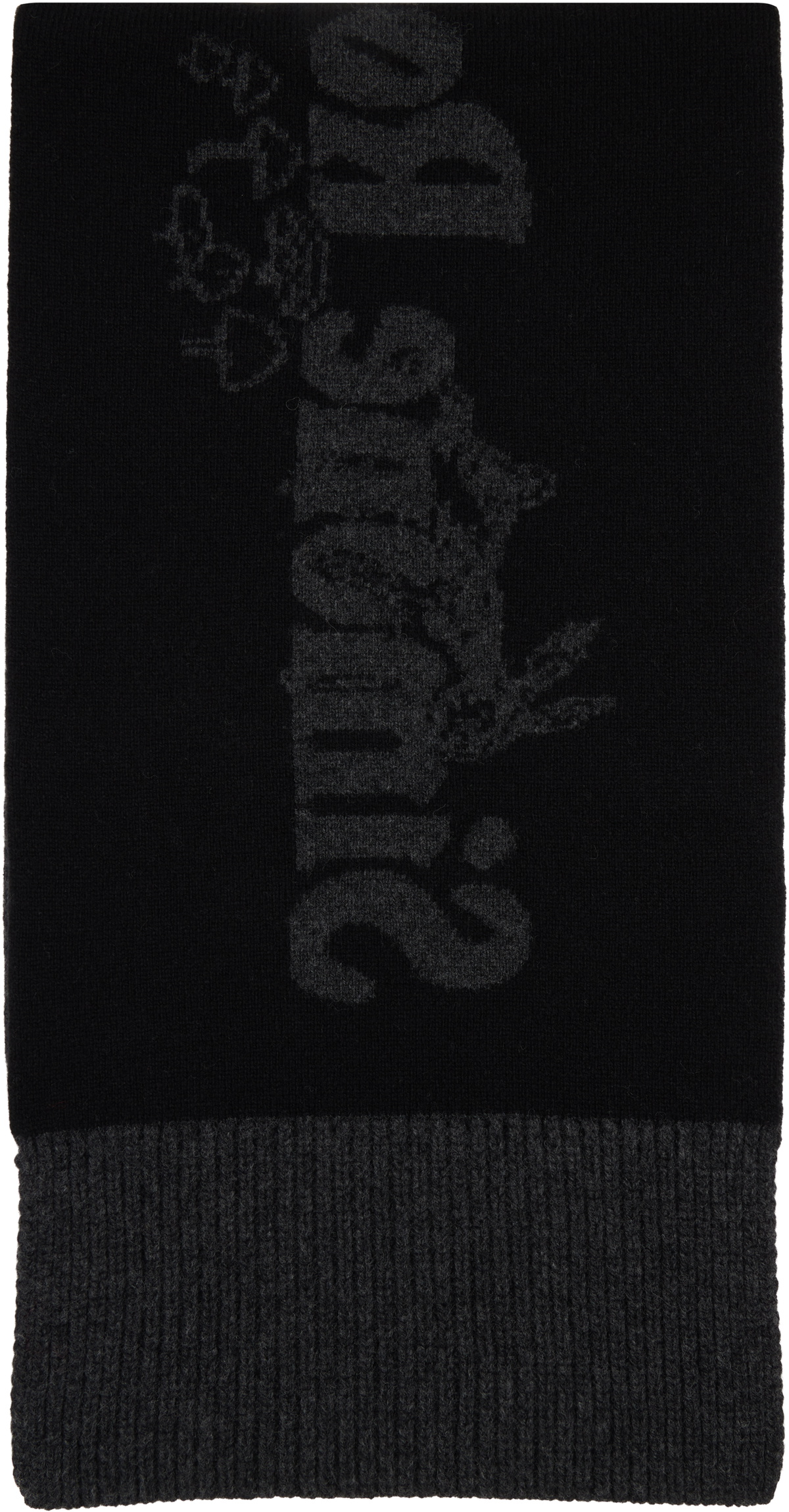 Simone Rocha Black & Gray Long Graphic Logo Knit Scarf