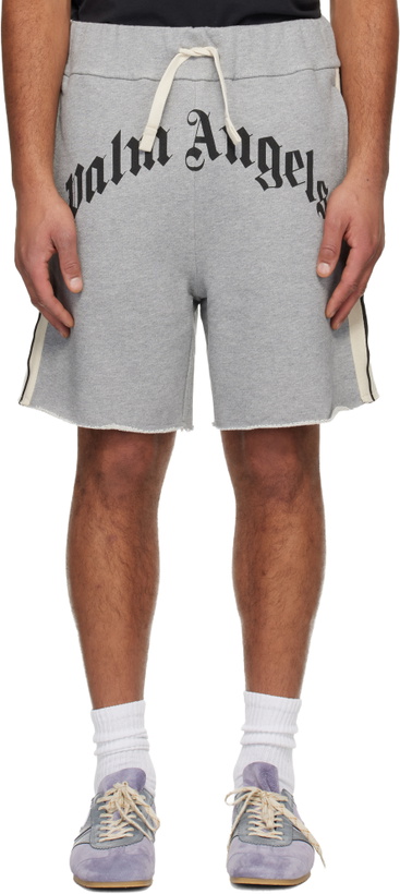 Photo: Palm Angels Gray Curved Logo Track Sweat Shorts