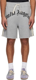 Palm Angels Gray Curved Logo Track Sweat Shorts