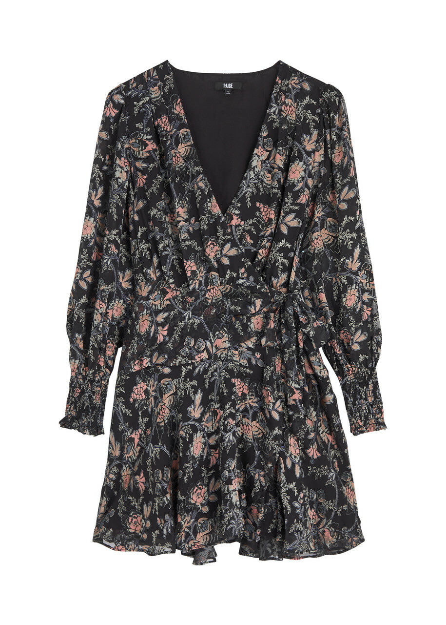 Paige Audriana Floral-applique Mesh Wrap Mini Dress Multicoloured