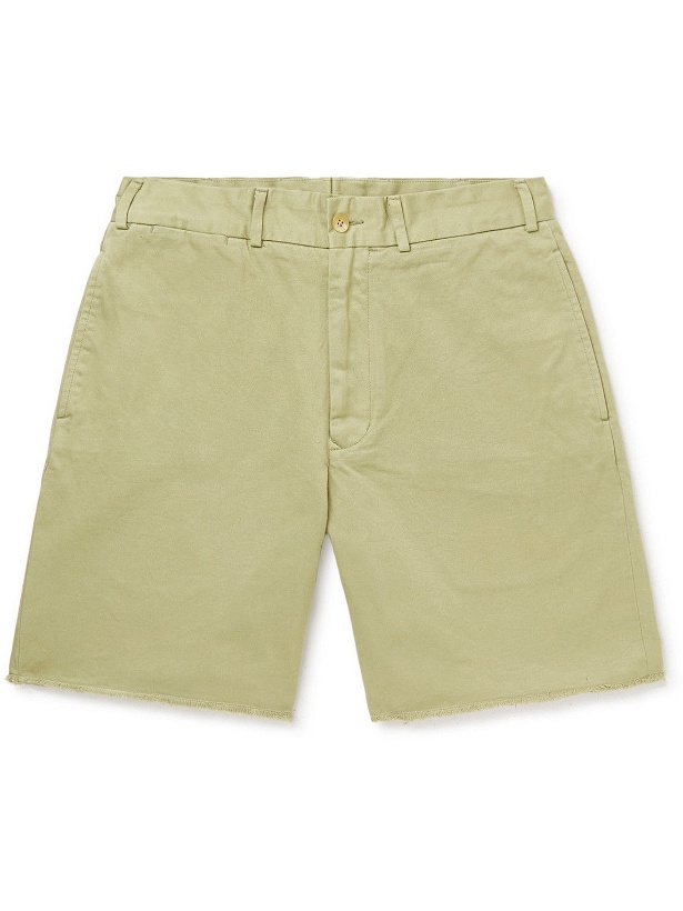 Photo: Beams Plus - Wide-Leg Distressed Cotton-Gabardine Bermuda Shorts - Green