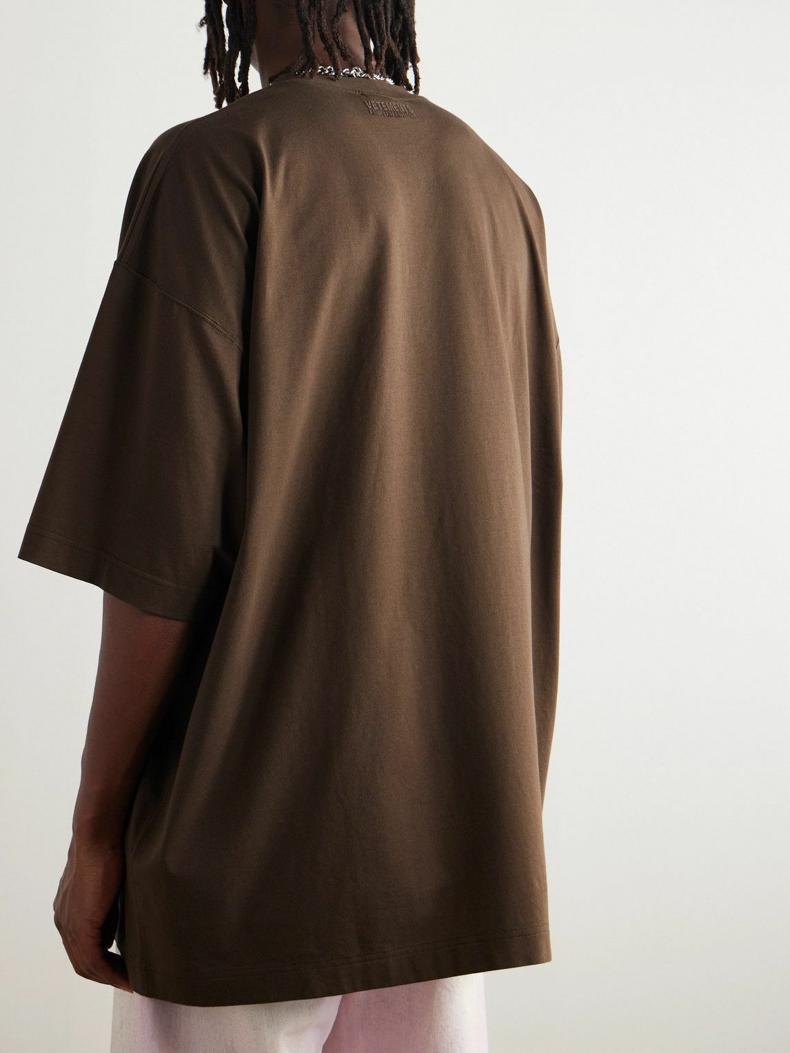 VETEMENTS - Logo-Print Cotton-Jersey T-Shirt - Brown Vetements