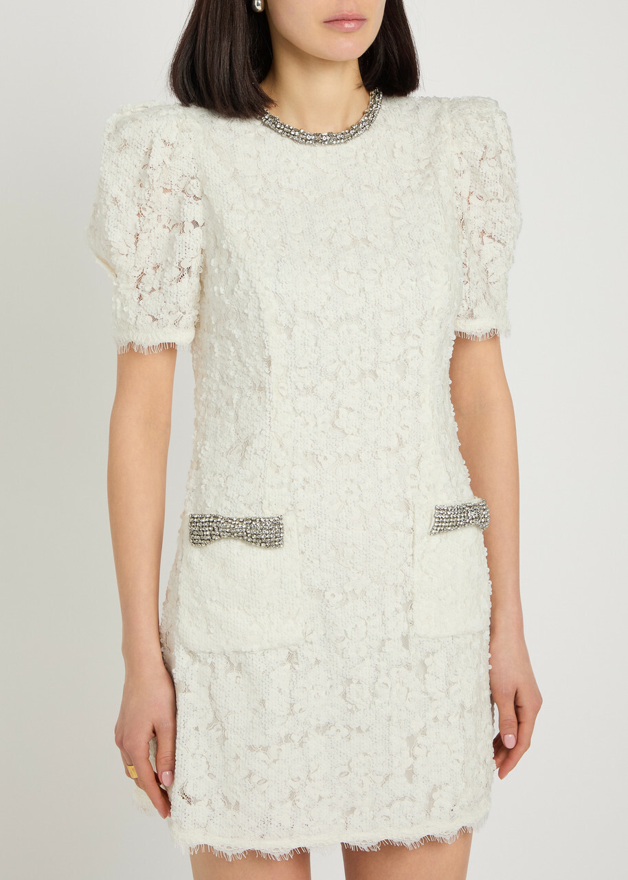 Rebecca Vallance Dillon Crystal and Sequin-embellished Lace Mini Dress Ivory