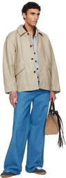 RECTO Beige Vintage Washing Leather Chore Jacket
