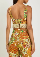 Alemais Lana Floral-print Fringed Linen Crop top Multicoloured