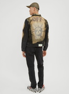 Off-White Distressed Bleached Clover Embroidered Denim Jacket