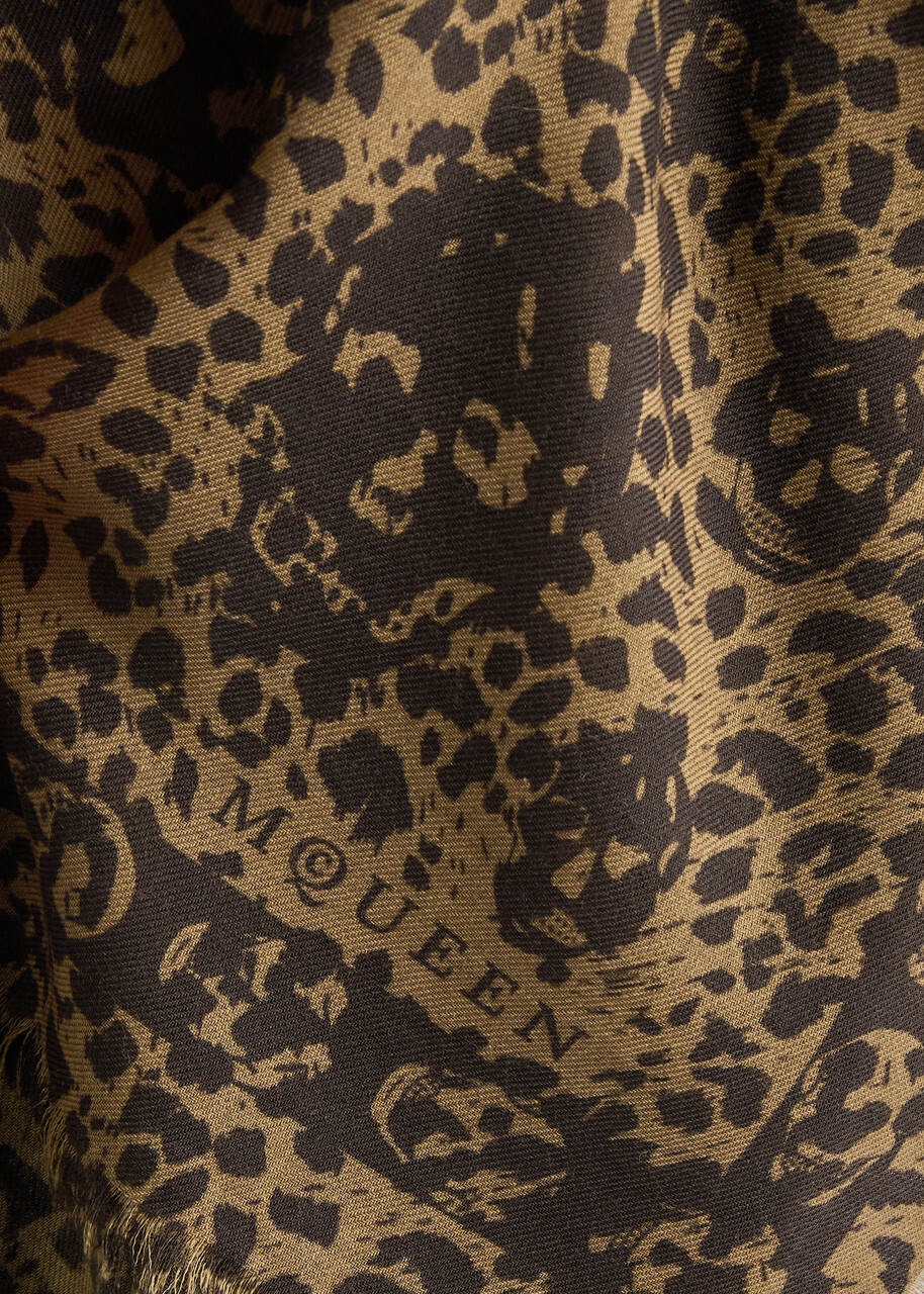 Alexander Mcqueen Leopard Skull Print Wool Scarf - Brown - One