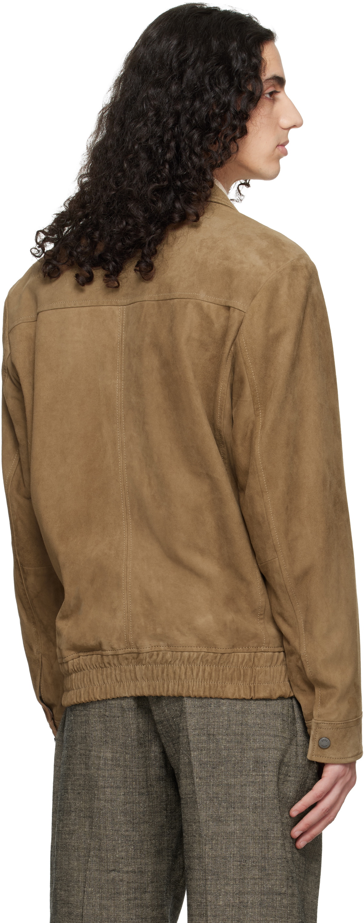 BOSS Tan Soft Suede Bomber Jacket