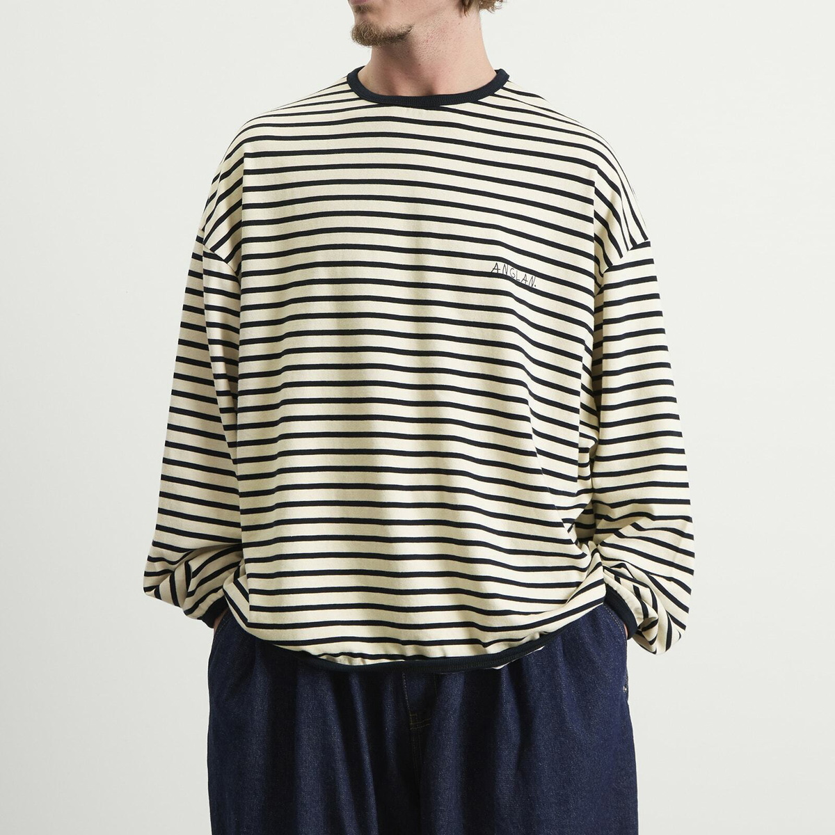 Anglan Men's Striped Long Sleeve in Navy