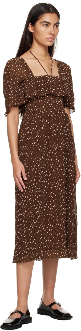 GANNI Brown Pleated Midi Dress GANNI