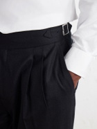 Mr P. - Tapered Pleated Wool-Flannel Suit Trousers - Black