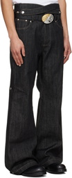 NULLUS Black Whale Fin Snap-On Flared Jeans