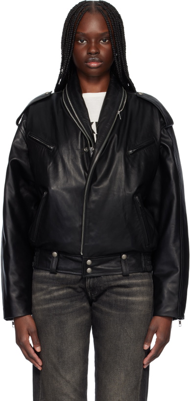 Photo: R13 Black Zip Collar Motorcycle Leather Jacket