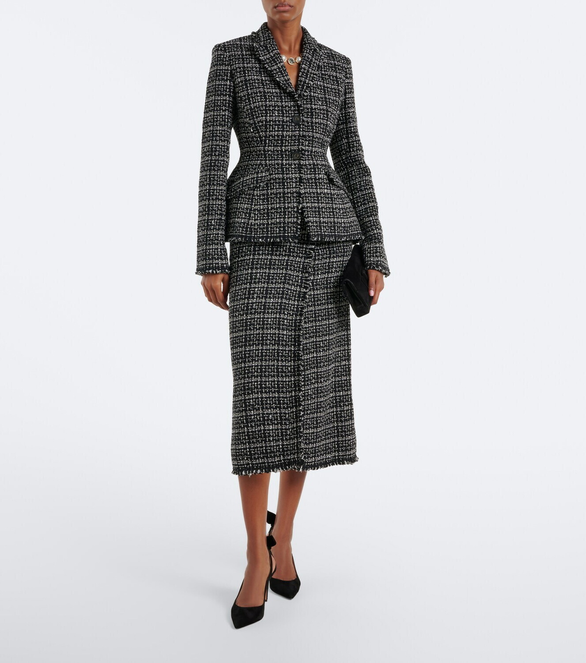 Erdem Checked cotton-blend tweed pencil skirt
