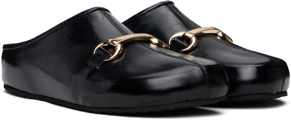 Marine Serre Black Smooth Leather MS Slip-on Loafers Marine