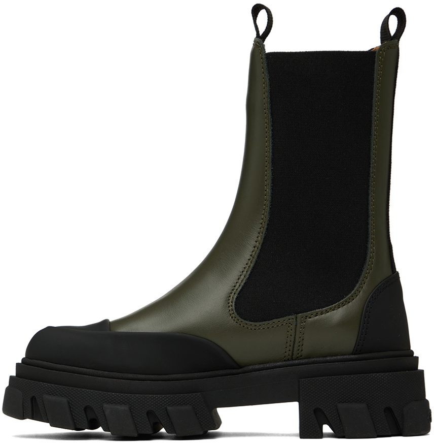 GANNI Khaki Cleated Mid Chelsea Boots