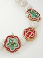 Casablanca - Gradient Flower Gold-Tone, Faux Pearl and Glass Bracelet