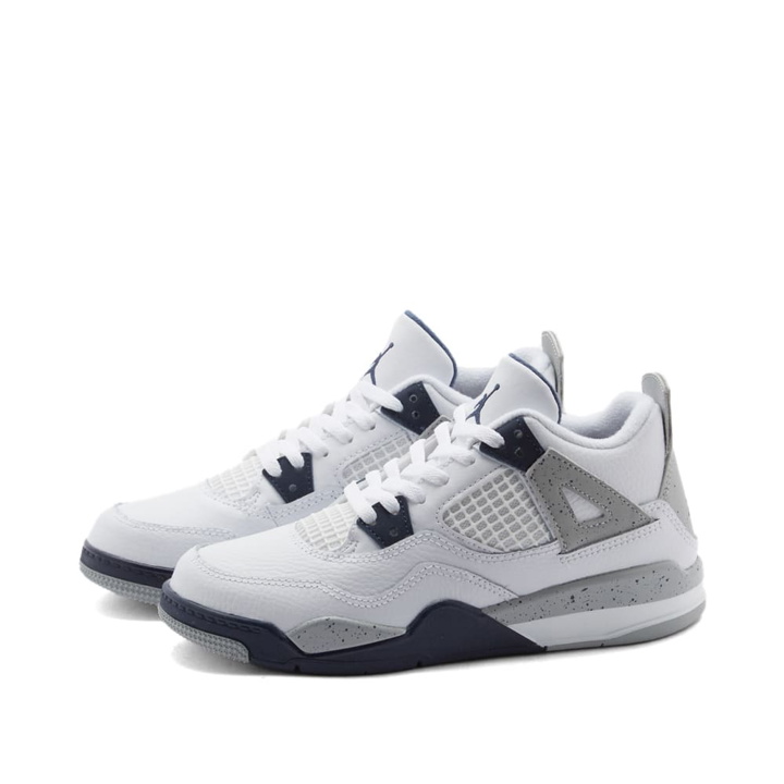 Photo: Air Jordan Men's 4 Retro PS Sneakers in White/Midnight Navy/Smoke Grey