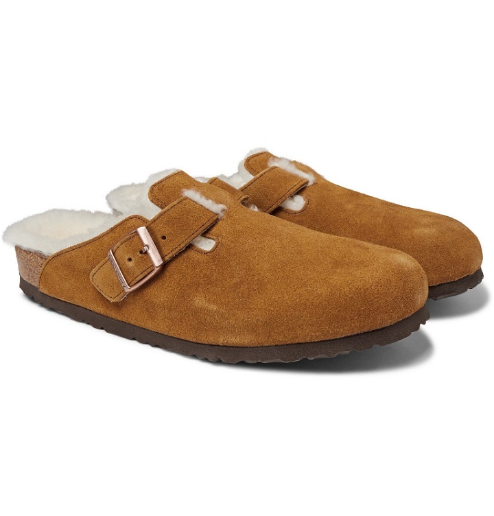 Photo: Birkenstock - Boston Shearling-Lined Suede Sandals - Brown