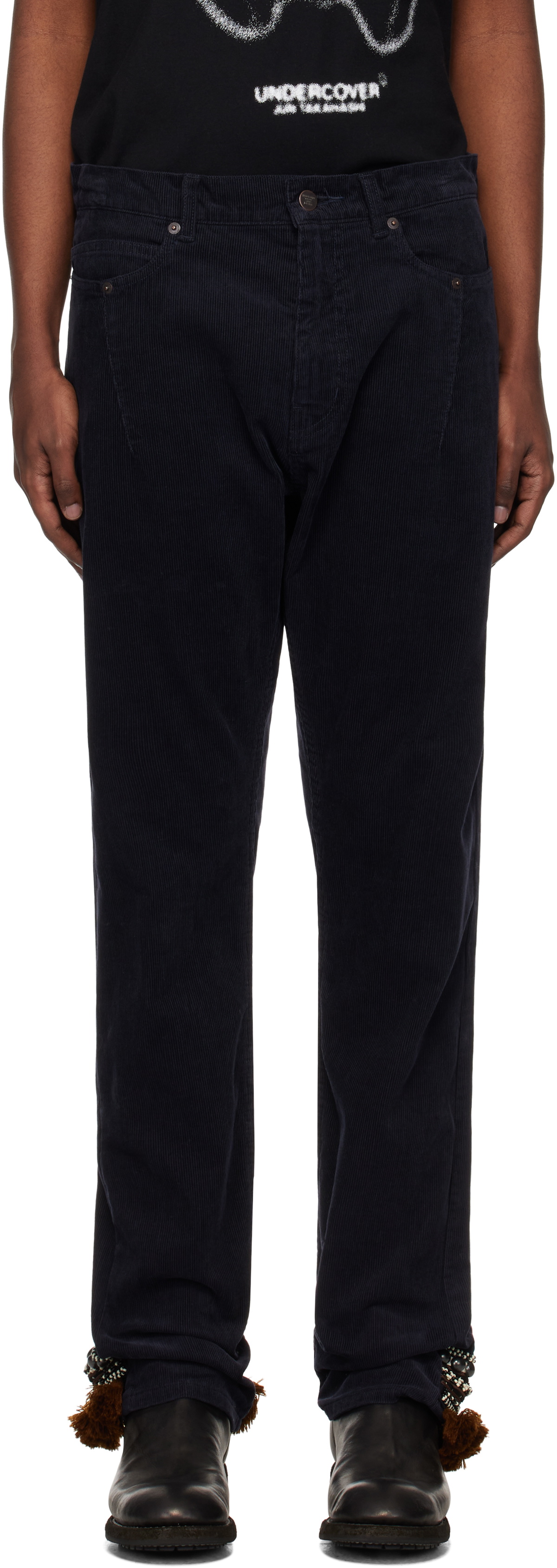 UNDERCOVER Navy Contrast Hem Trousers