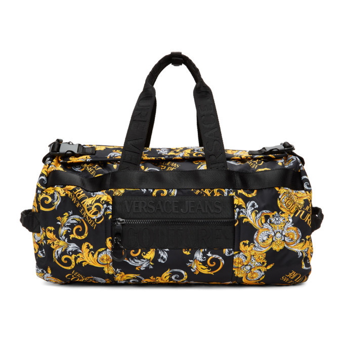 Photo: Versace Jeans Couture Black and Gold Barrocco Logo Duffle Bag