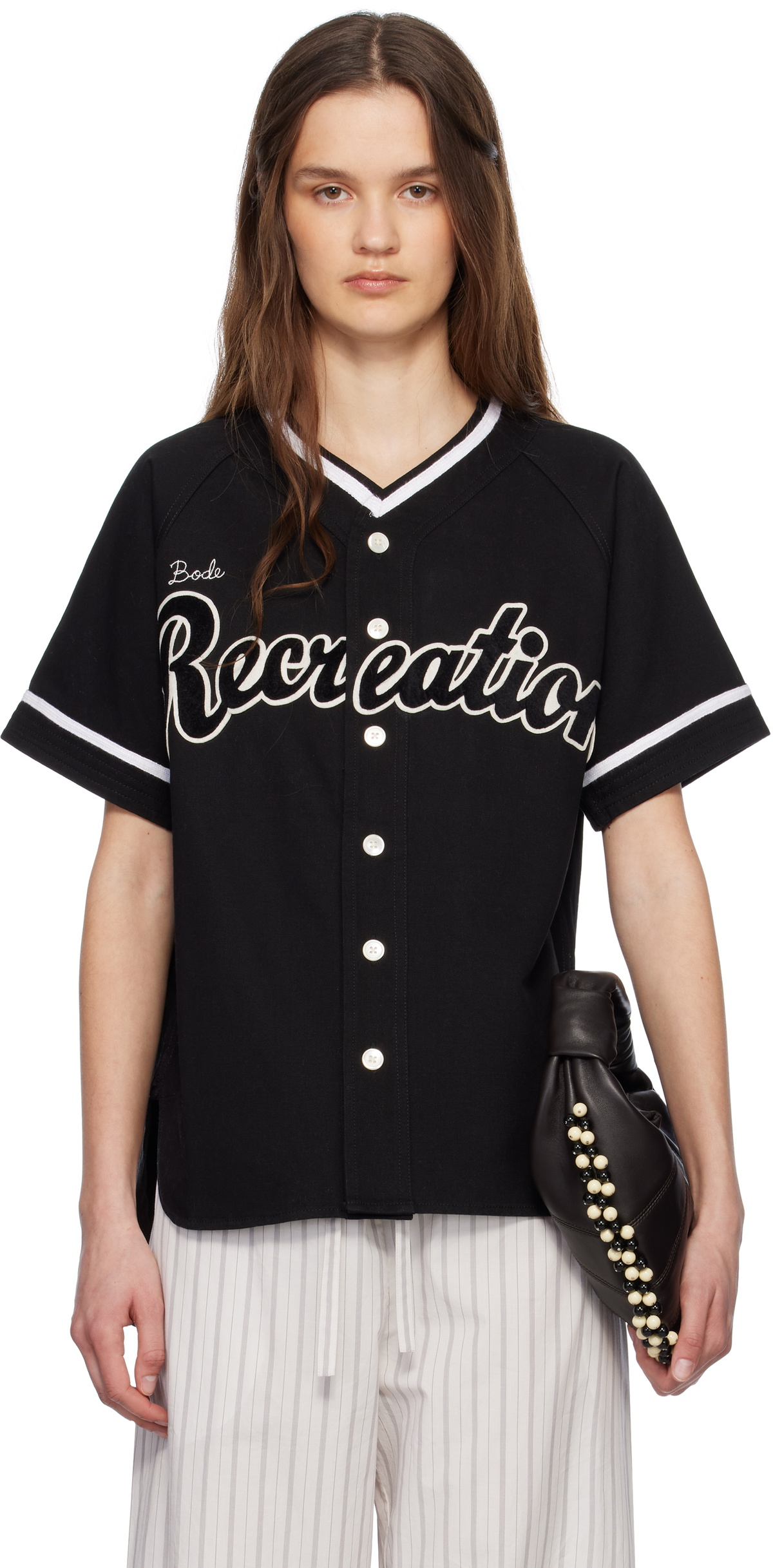 Bode: Black Baseball Shirt | SSENSE