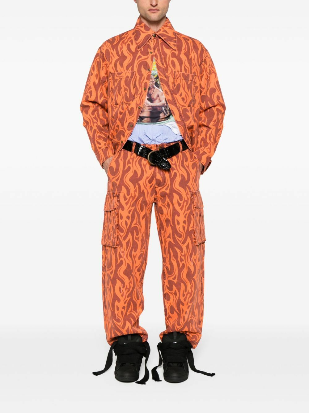 ERL Orange Fire-Print Shirt Jacket
