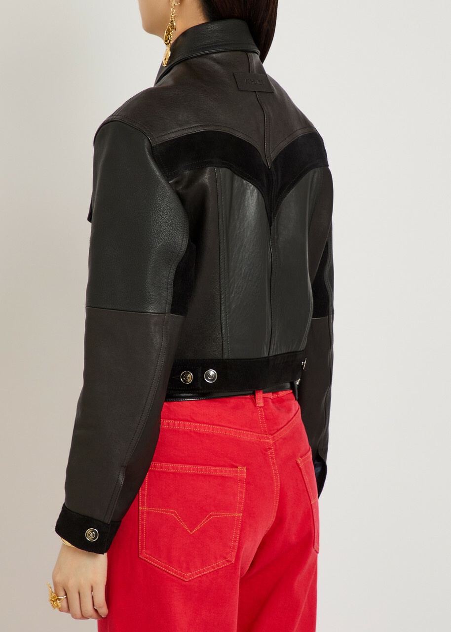Versace Panelled Leather Jacket Black