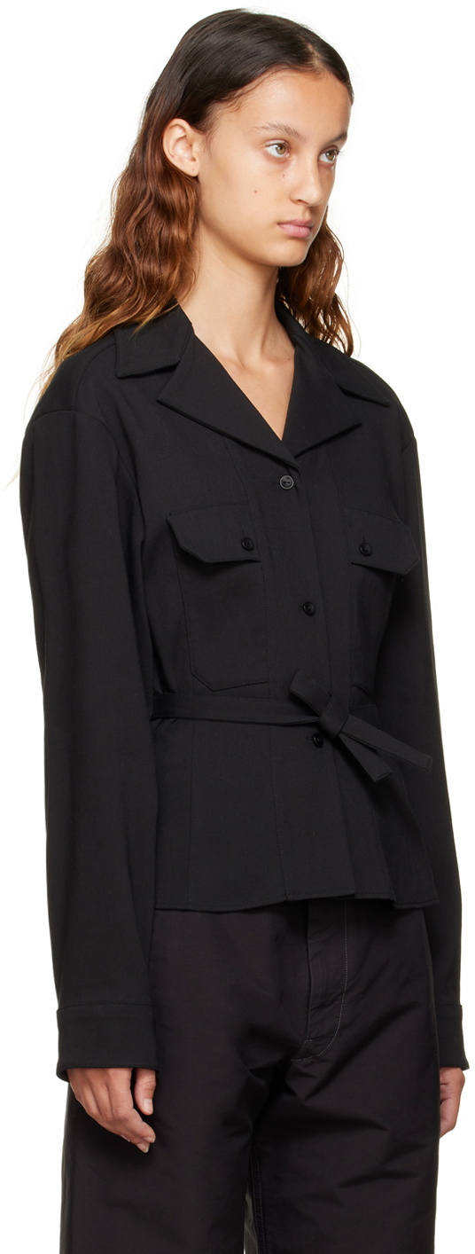 Lemaire Black Convertible Collar Fitted Shirt