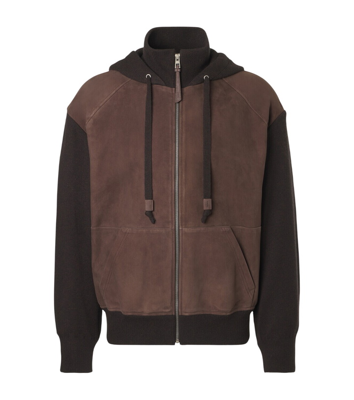 Photo: Loewe Paneled suede zip-up hoodie