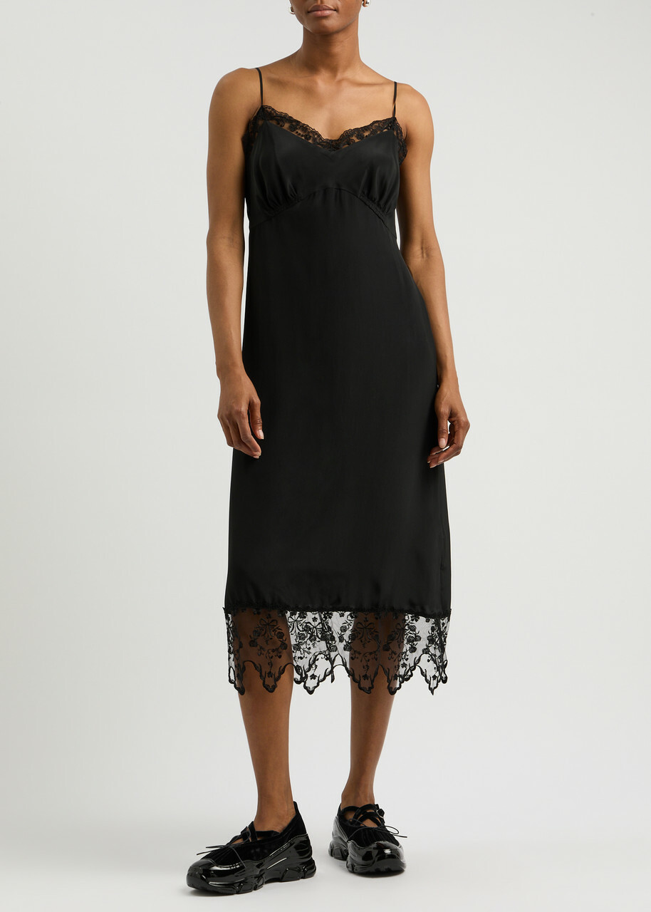 Simone Rocha Lace-trimmed Crepe de Chine Midi Slip Dress Black Simone Rocha