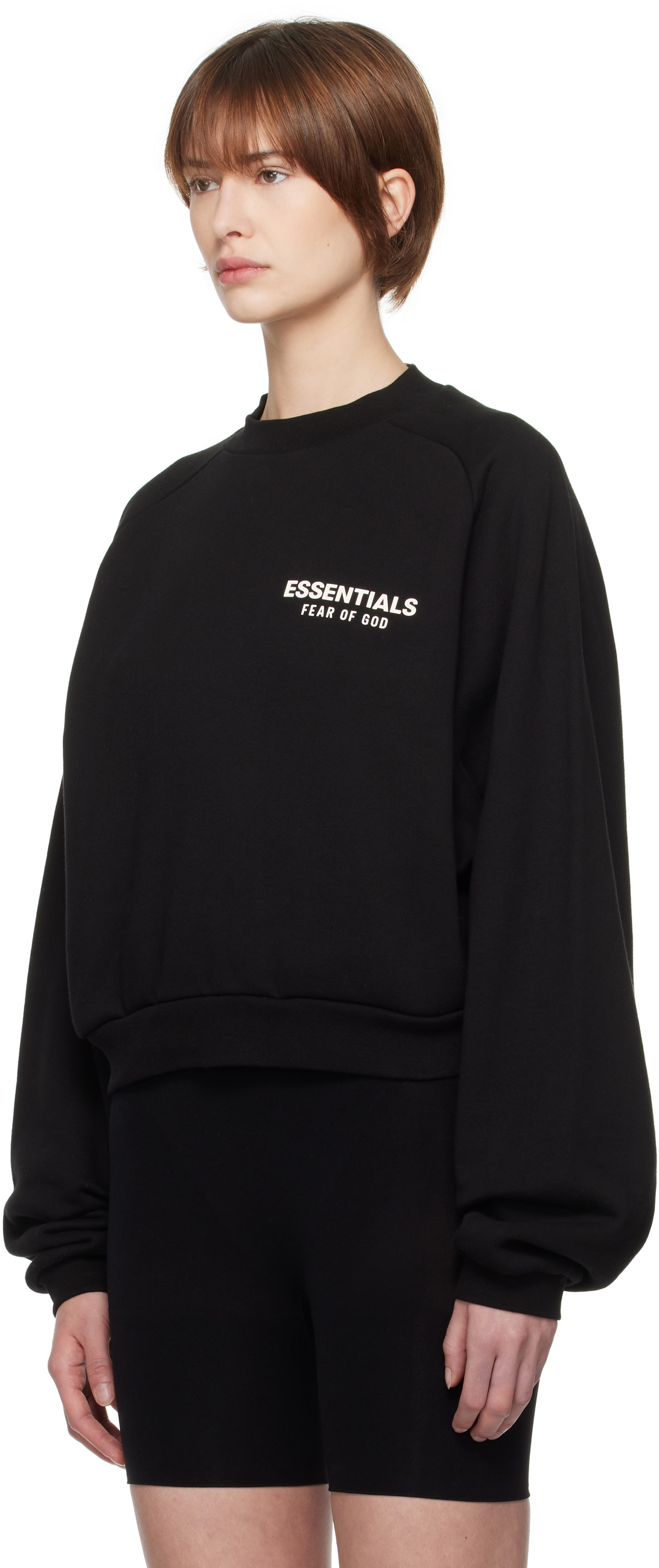 Fear of God ESSENTIALS Black Fleece Cropped Crewneck Sweatshirt Fear Of ...