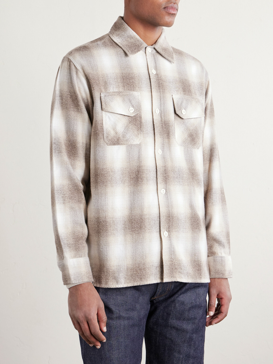 3sixteen - Checked Cotton-Flannel Shirt - Neutrals