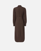 Pinko Silk Blend Midi Shirt Dress Brown Africa Earth