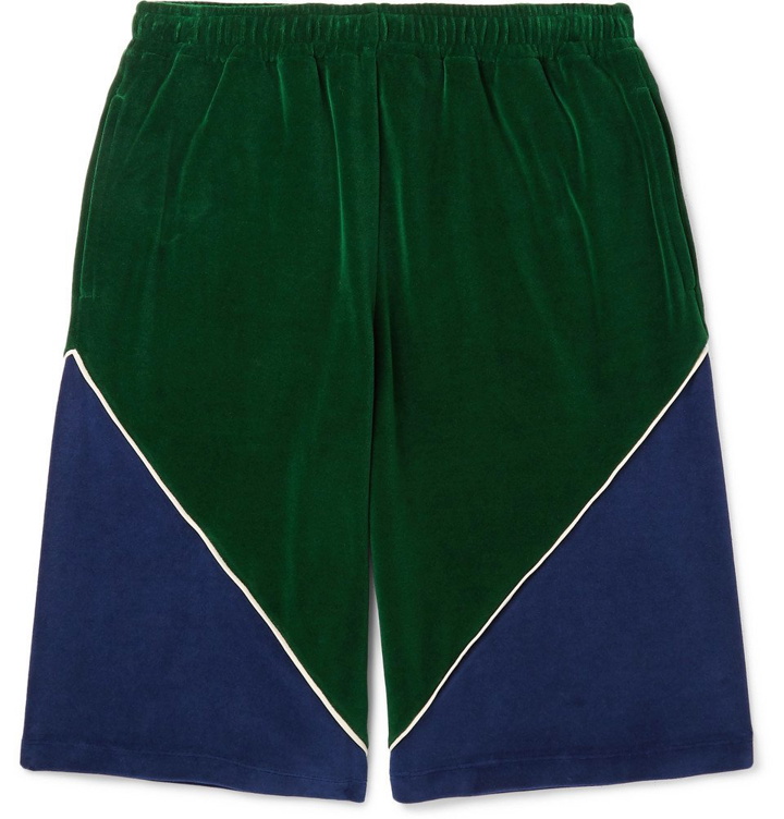 Photo: Gucci - Colour-Block Cotton-Blend Velvet Drawstring Shorts - Green