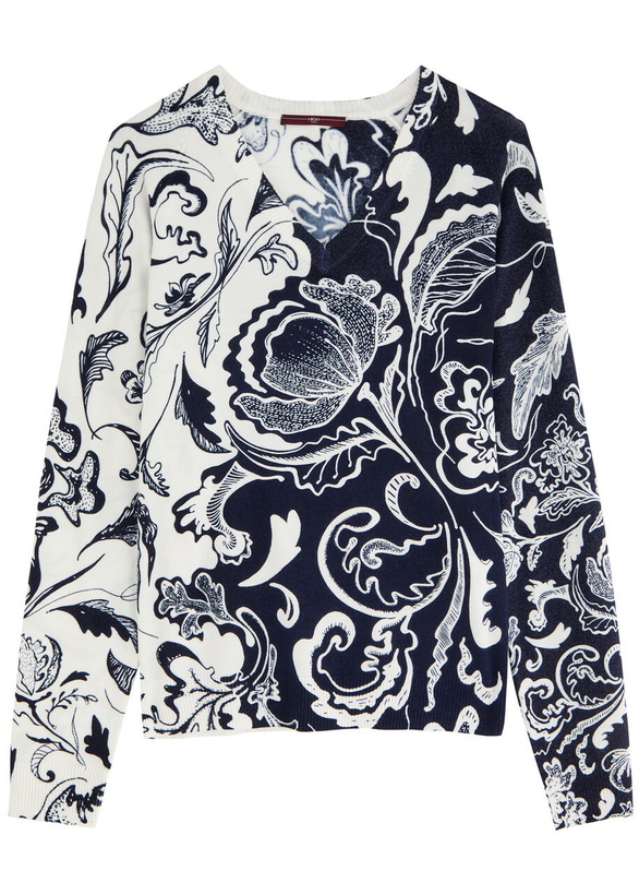 Photo: High Notion Floral-intarsia Knitted Jumper Navy