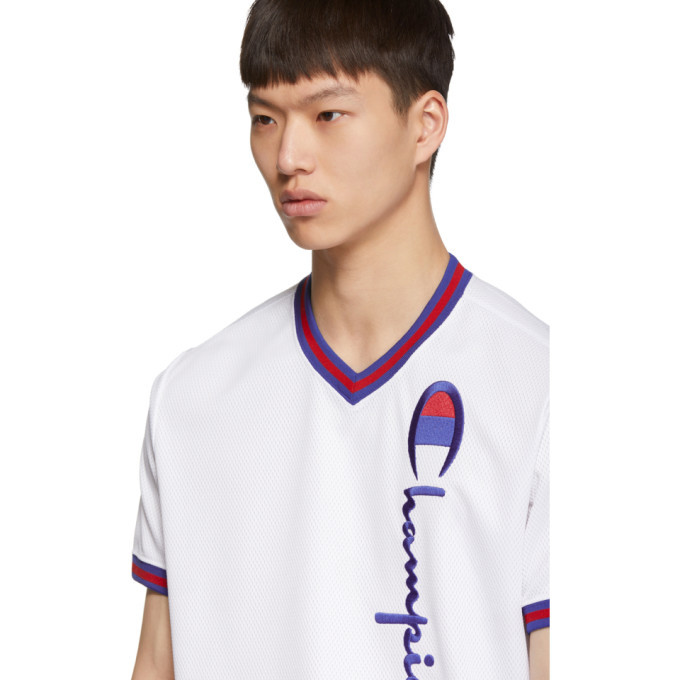 Champion Reverse Weave White Mesh Script Logo T-Shirt