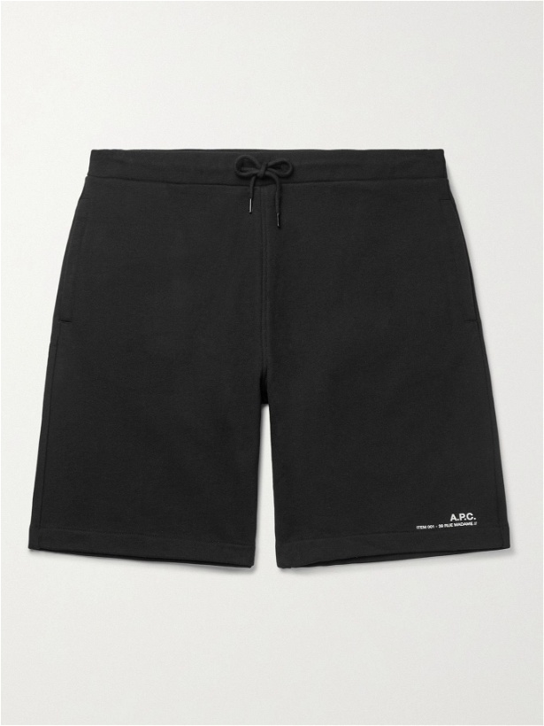 Photo: A.P.C. - Logo-Print Fleece-Back Cotton-Jersey Drawstring Shorts - Black