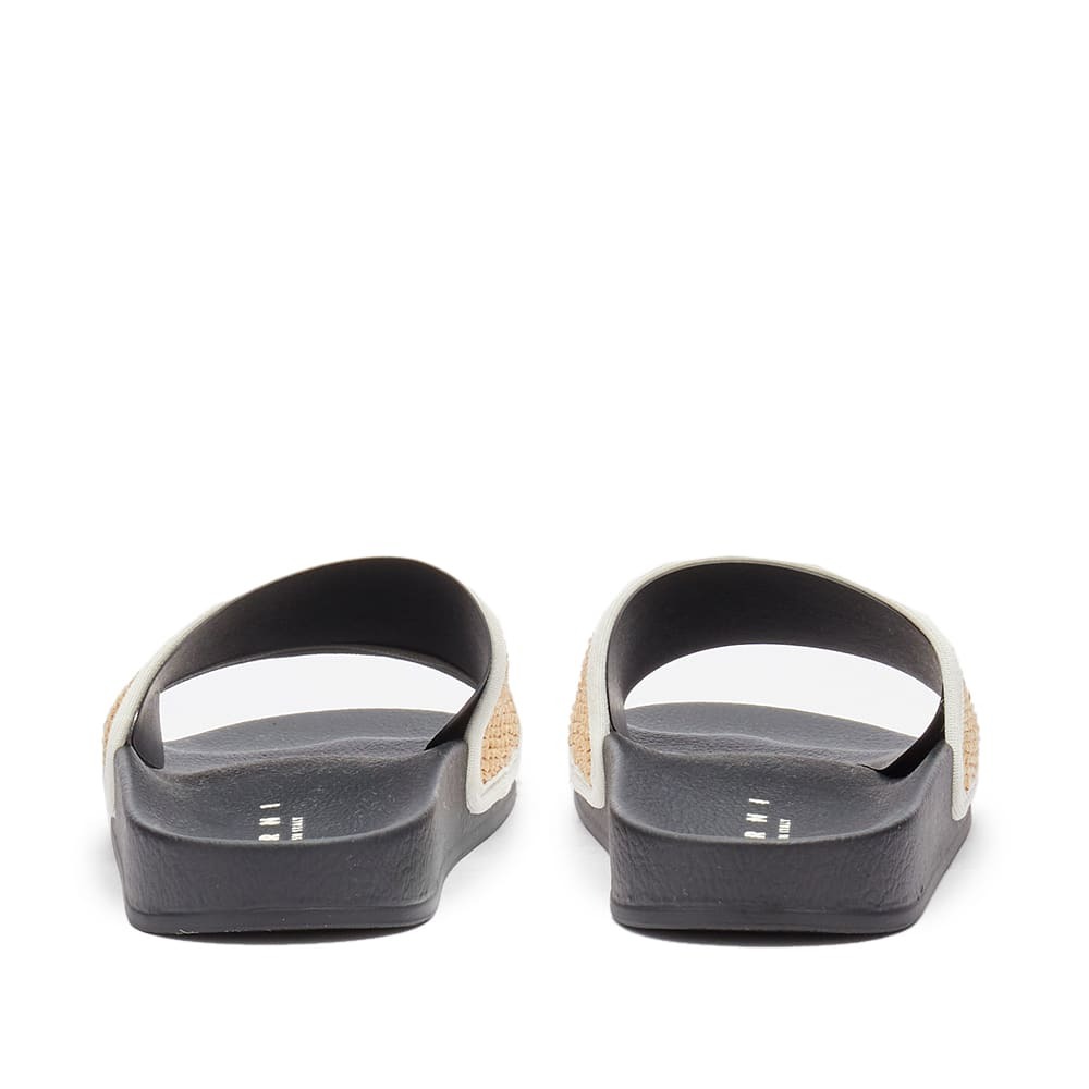 【MARNI】Raffia Sandals Natural White Marni Women's Raffia Logo Slide in Natural/White Marni